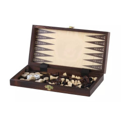 ZESTAW SZKOLNY DREWNIANY (28x28cm) - SZACHY + WARCABY + BACKGAMMON